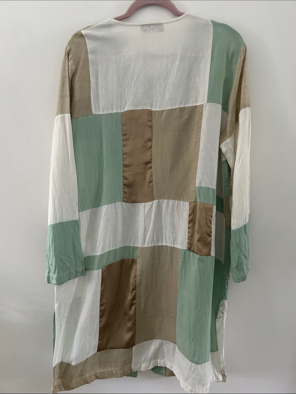 Vintage TOTOnKO Patchwork Silk/Linen Jacket Embroidered Floral Artsy Lagenlook - Picture 7 of 15